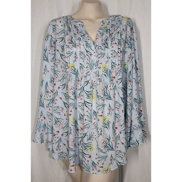Style & Co XXL Pale Blue Floral Garden Print Flowy Long Sleeve Tunic Top - Picture 1 of 5